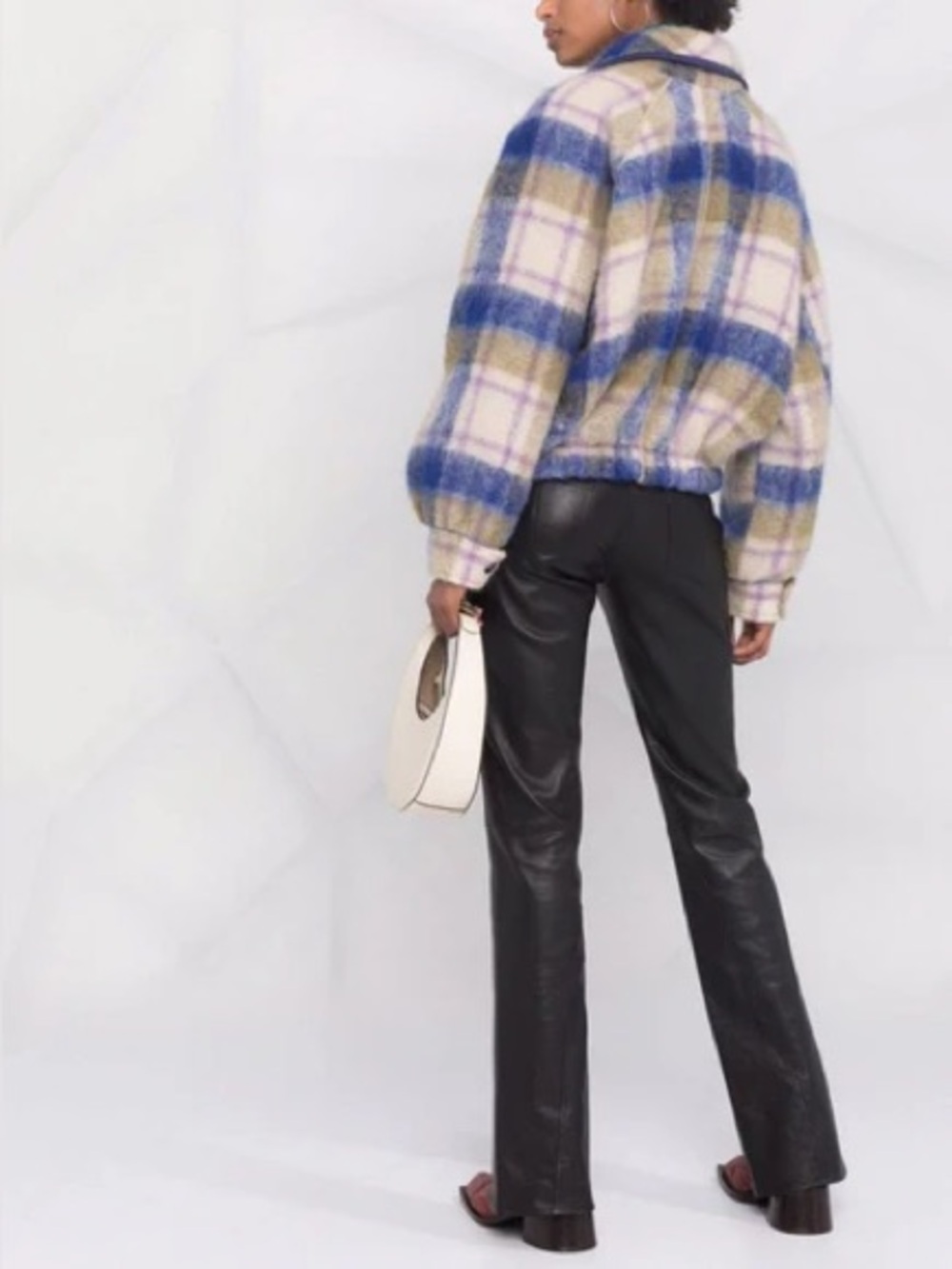 forte_forte Plaid Wool-Blend Pea Coat in Blue, Olive & Cream - Picture 2 of 11